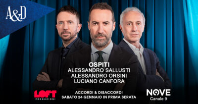 Copertina di Sallusti, Orsini e Canfora ospiti di Luca Sommi ad Accordi&Disaccordi sabato 24 gennaio. Con Travaglio e Scanzi