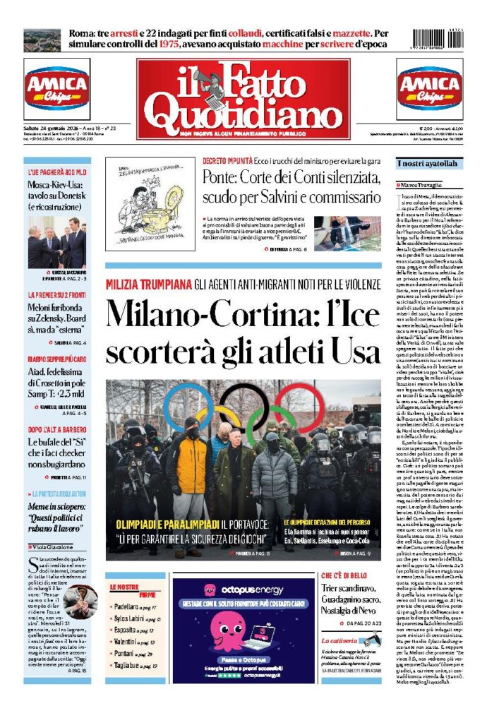 Copertina de Il Fatto Quotidiano di sabato 24 Gennaio 2026