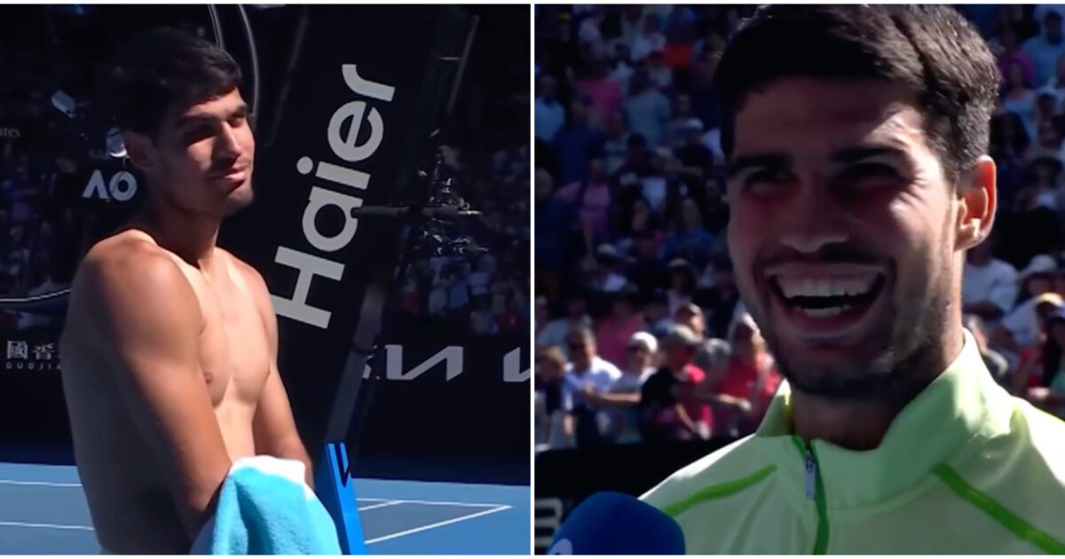 “Se la gente è contenta, lo sono pure io”: Carlos Alcaraz fa il “piacione” e mostra il fisico a bordo campo. I fan impazziscono e urlano – IL VIDEO “Se la gente è contenta, lo sono pure io”: Carlos Alcaraz fa il “piacione” e mostra il fisico a bordo campo. I fan impazziscono e urlano – IL VIDEO