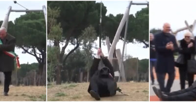 Copertina di La scena fantozziana del sindaco di Grosseto alle prese con la carrucola per bimbi. E i “suoi” lo applaudono. Il video