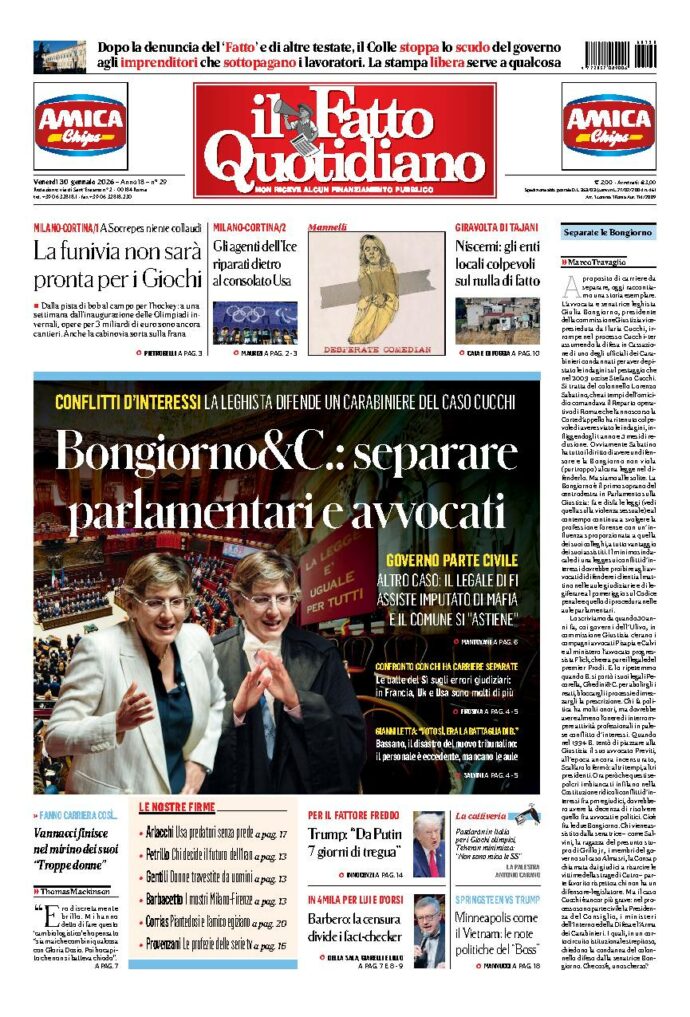 Copertina de Il Fatto Quotidiano di venerdì 30 Gennaio 2026