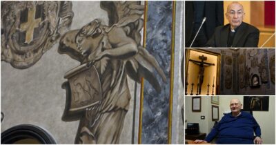 Copertina di Il cherubino con il volto di Giorgia Meloni nella basilica romana. Il cardinale vicario irritato: “Improprio strumentalizzare l’arte sacra”