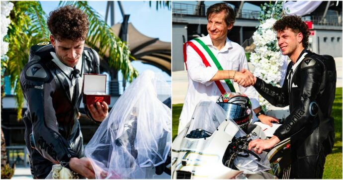 Bezzecchi si sposa a sorpresa in Malesia: all’altare arriva Albarosa, la nuova Aprilia tutta in bianco – Foto
