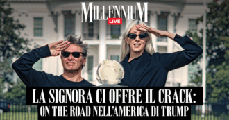 Copertina di La signora ci offre il crack: on the road nell’America di Trump. Millennium Live con Arianna Bonucci e Max Papeschi