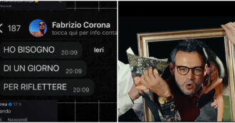 Copertina di “Ho bisogno di un giorno per riflettere”: Fabrizio Corona riappare (ma non appare) per cantarle con Gabriele Vagnato con una tv nella bara – IL VIDEO