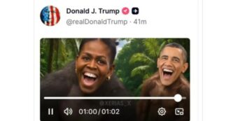 Copertina di Barack e Michelle Obama come scimmie: il post di Trump con l’AI. Casa Bianca: “Basta con la finta indignazione”. Poi lo cancella