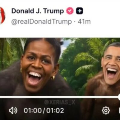 Copertina di Barack e Michelle Obama come scimmie: il post di Trump con l’AI. Casa Bianca: “Basta con la finta indignazione”. Poi lo cancella