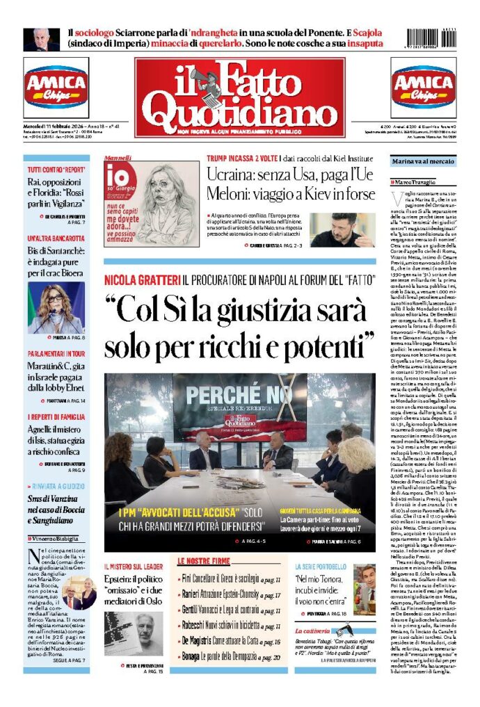 Copertina de Il Fatto Quotidiano di Mer 11 Febbraio 2026