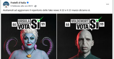 Copertina di Referendum giustizia, Fratelli d’Italia usa i villain per sostenere il Sì: un fallimento nella comunicazione