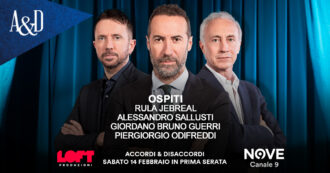 Copertina di Guerri, Sallusti, Jebreal e Odifreddi ospiti di Sommi ad Accordi&Disaccordi sabato 14 febbraio. Con Travaglio e Scanzi