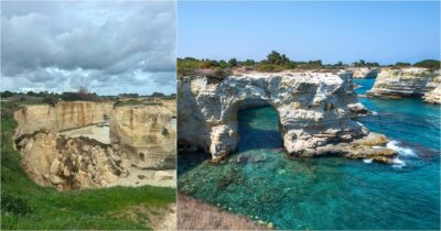 Copertina di Crolla l’iconico Arco dell’Amore dei Faraglioni di Sant’Andrea a Melendugno, simbolo del Salento: il boato e poi il crollo a causa del ciclone Oriana