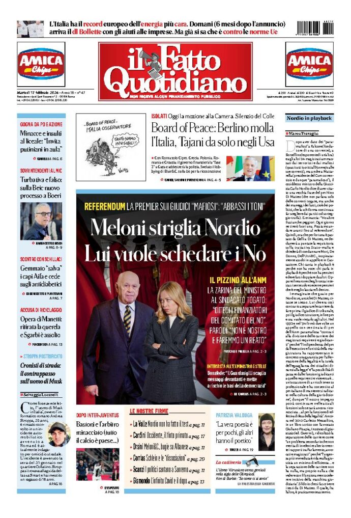 Copertina de Il Fatto Quotidiano di martedì 17 Febbraio 2026