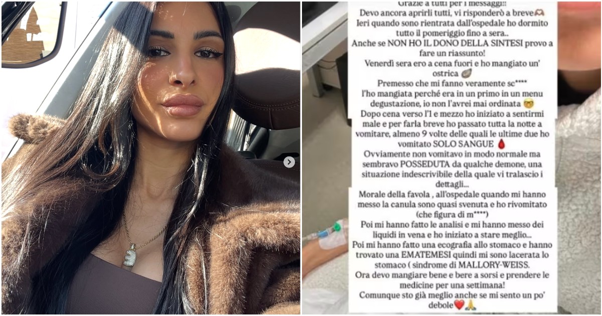 “Ho mangiato un’ostrica e ho vomitato sangue, una situazione indescrivibile”: la notte da incubo di Erica Piamonte