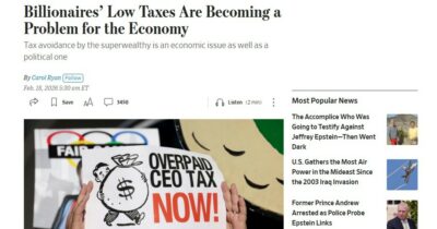 Copertina di Ora lo scrive anche il Wall Street Journal: “Le poche tasse pagate dai miliardari sono un problema per l’economia”