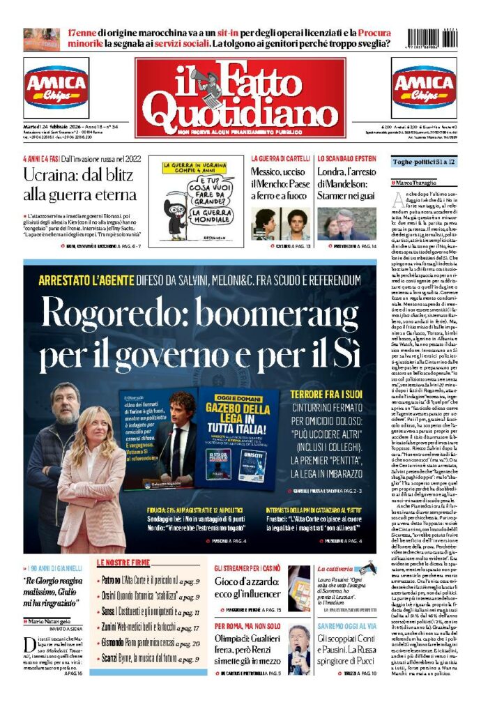 Copertina de Il Fatto Quotidiano di Mar 24 Febbraio 2026