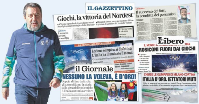 Slurp olimpico: “L’Italia del fare contro tutti i rosiconi”. Le medaglie d’oro della propaganda sui giornali della destra (e non solo)