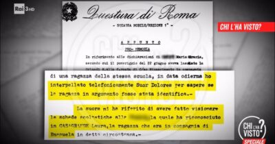 Copertina di Emanuela Orlandi, Chi l’ha visto mostra un appunto inedito della Polizia: “Ho chiesto a suor Dolores, la ragazza misteriosa era Laura Casagrande”