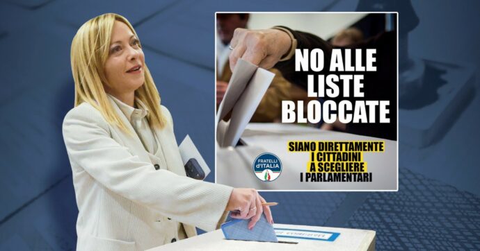 “Via i listini bloccati, servono le preferenze”: così oggi Meloni tradisce  10 anni di promesse