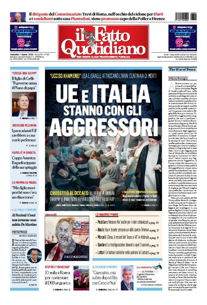 Copertina de Il Fatto Quotidiano di Dom 1 Marzo 2026