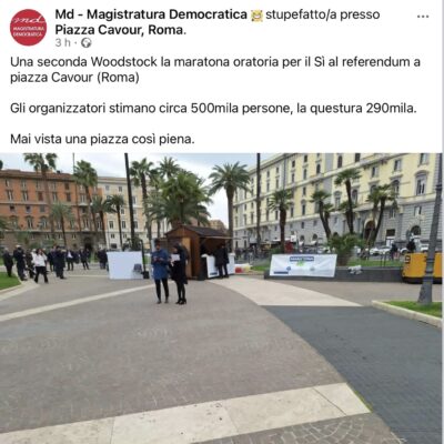 Copertina di Referendum, inizia la “Maratona per il Sì” ma non ci va (quasi) nessuno. Snobbata anche da Lega e Fdi