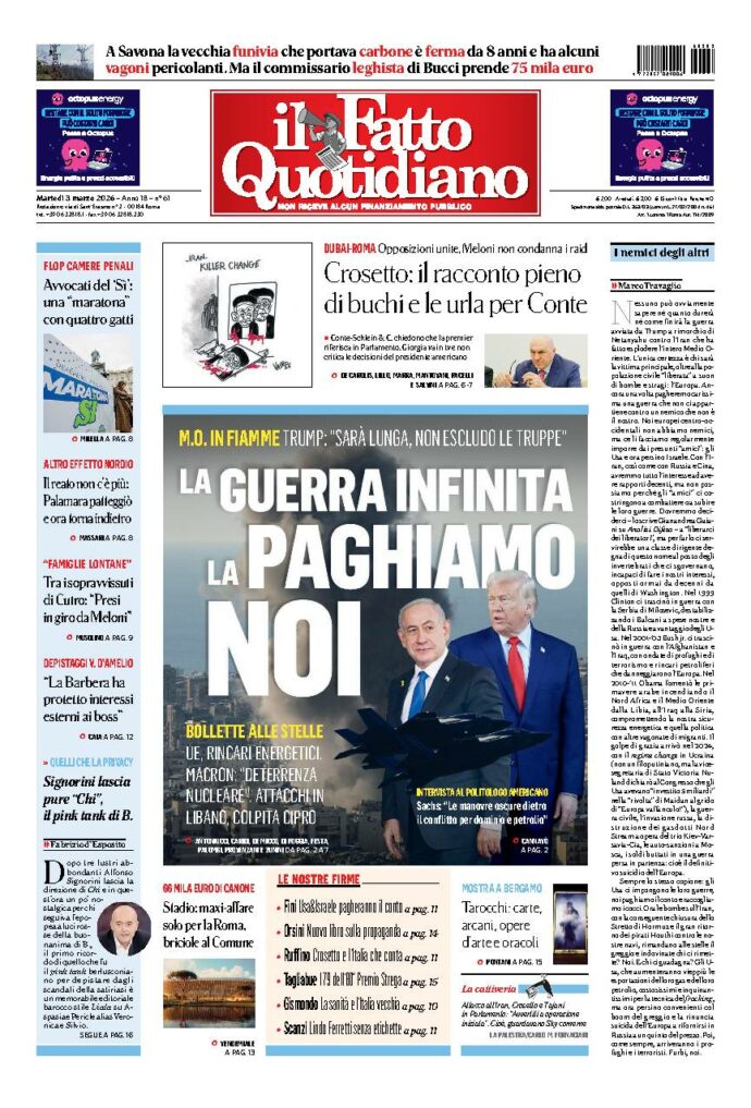 Copertina de Il Fatto Quotidiano di martedì 3 Marzo 2026