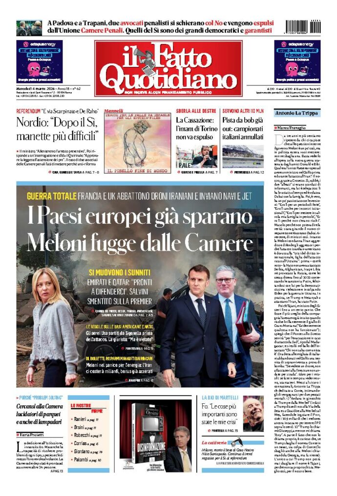 Copertina de Il Fatto Quotidiano di mercoledì 4 Marzo 2026