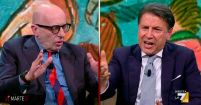 Copertina di Scontro Sallusti-Conte: “Mago di Oz, venditore di pentole”. “Stia attento a come parla con me”. Su La7