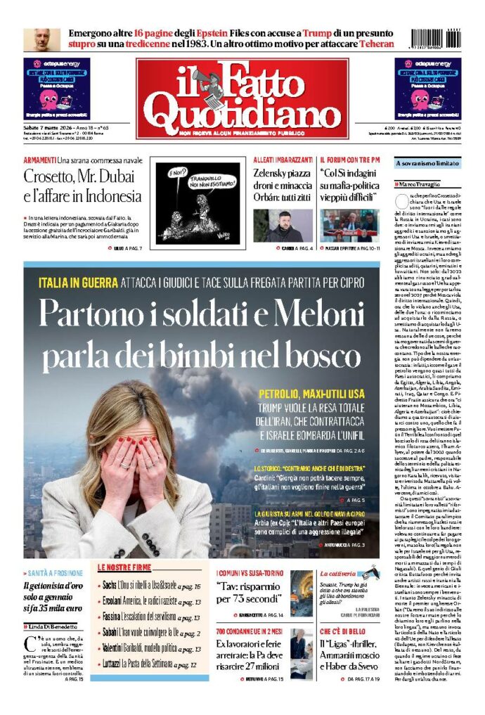 Copertina de Il Fatto Quotidiano di Sab 7 Marzo 2026