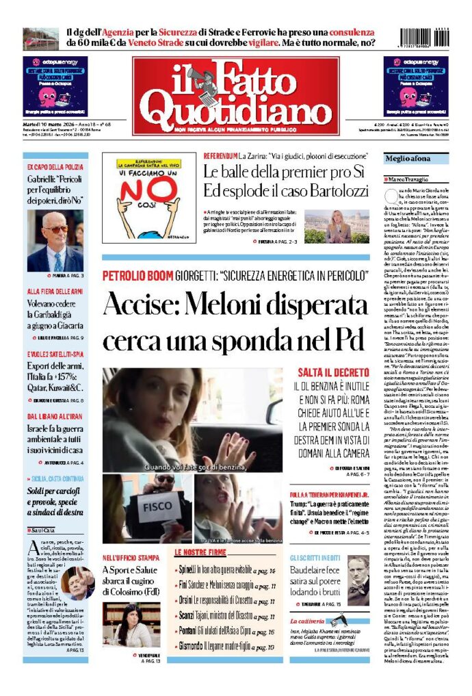 Copertina de Il Fatto Quotidiano di martedì 10 Marzo 2026