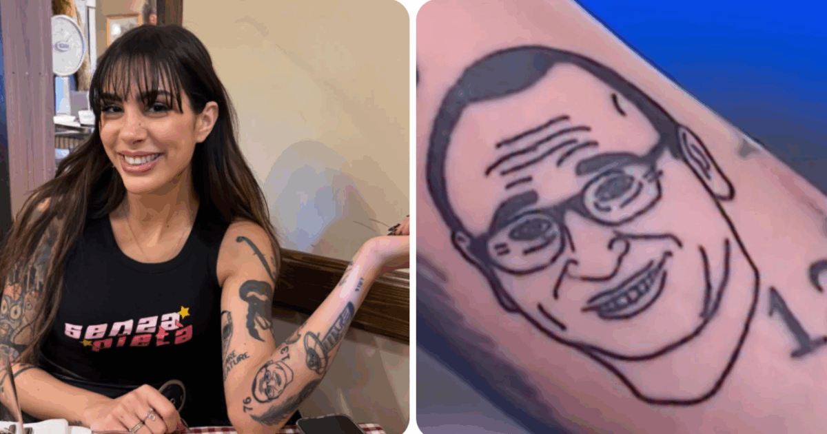 La cantante de Le Bambole di Pezza si è tatuata la faccia di Carlo Conti sul braccio: ecco com’è venuta e perché lo ha fatto