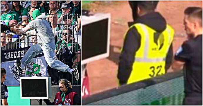 Tifoso entra in campo e stacca la spina al Var durante la revisione: l’arbitro si ritrova lo schermo nero