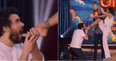 Copertina di Andrea Pisani beve dal piede di Belen Rodriguez come Samurai Jay nel video di “Ossessione”: il fuori onda ‘piccante’ a Only Fun