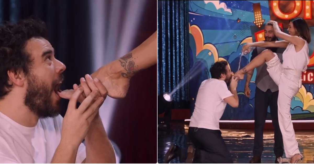 Andrea Pisani beve dal piede di Belen Rodriguez come Samurai Jay nel video di “Ossessione”: il fuori onda ‘piccante’ a Only Fun