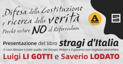Copertina di Perché votare no al Referendum, il dibattito con Di Matteo e Scarpinato alla presentazione del libro Stragi d’Italia: la diretta