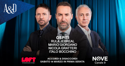 Copertina di Jebreal, Giordano, Gratteri e Bocchino ospiti di Sommi ad Accordi&Disaccordi sabato 14 marzo. Con Travaglio e Scanzi