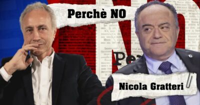 Copertina di “Perché No, guida al referendum in poche semplici parole”. Marco Travaglio dialoga con Nicola Gratteri