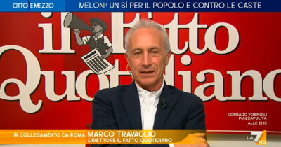 Copertina di Referendum, Travaglio a La7: “Meloni mente spudoratamente, è un caso di dissociazione che sconfina nel cabaret”