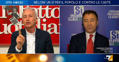Copertina di Referendum, Travaglio contro Bocchino: “Gratteri non è mai stato in nessuna corrente e fa saltare tutte le vostre menzogne”. Su La7