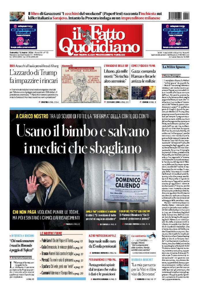 Copertina de Il Fatto Quotidiano di Dom 15 Marzo 2026