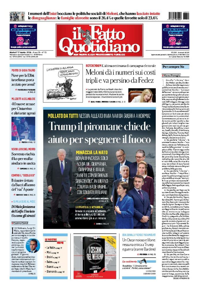 Copertina de Il Fatto Quotidiano di martedì 17 Marzo 2026