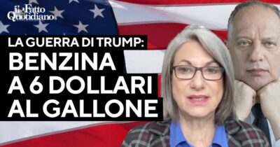 Copertina di Lezioni americane: la benzina a 6 dollari, gli effetti della guerra di Trump. Ne parlano Peter Gomez e Loretta Napoleoni