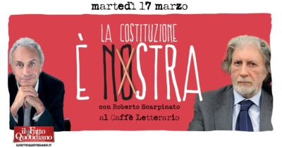 Copertina di Referendum, prosegue la settimana del NO organizzata dal Fatto. In diretta da Roma la serata con Marco Travaglio e Roberto Scarpinato