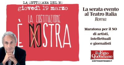 Copertina di Referendum, prosegue la settimana del No organizzata dal Fatto. La Costituzione è Nostra: la serata evento con artisti, intellettuali e giornalisti
