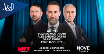Copertina di Montanari, Orsini, Fabbri e Iacchetti ospiti di Sommi ad Accordi&Disaccordi sabato 21 marzo. Con Travaglio e Scanzi