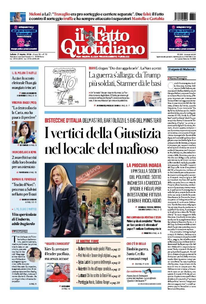 Copertina de Il Fatto Quotidiano di Sab 21 Marzo 2026