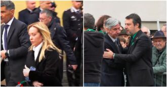Copertina di Funerali di Umberto Bossi, Salvini si presenta con la camicia verde e viene contestato: “Mollala”. Cori anche contro Monti e Santanchè