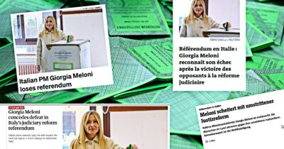 Copertina di Referendum, ampio spazio alla vittoria del No sulla stampa estera: “Meloni più vulnerabile, pesante sconfitta”