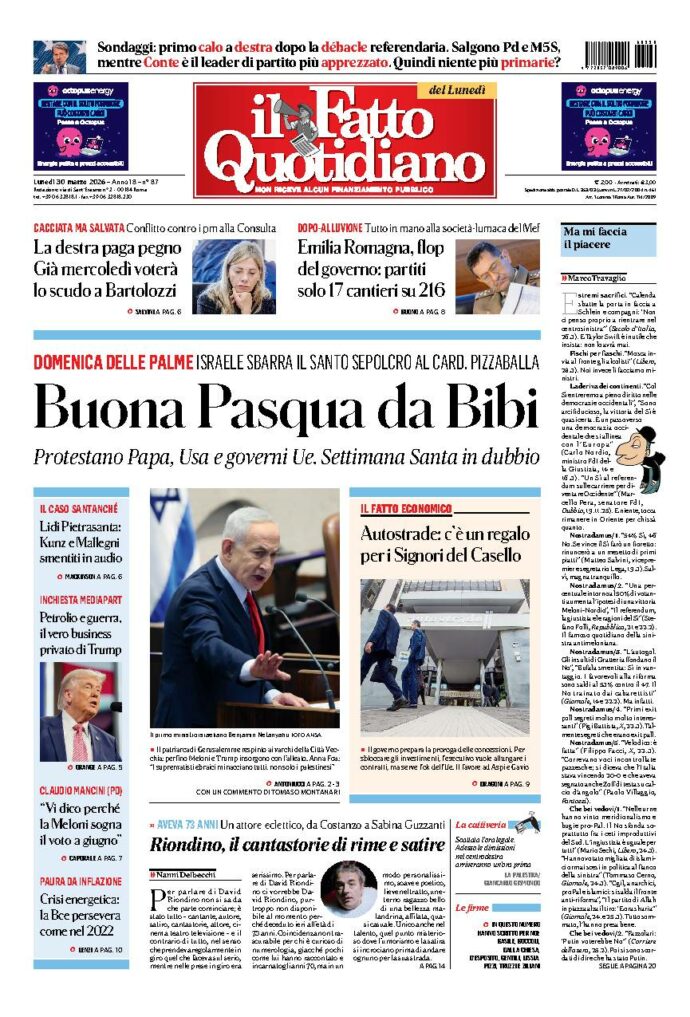 Copertina de Il Fatto Quotidiano di lunedì 30 Marzo 2026