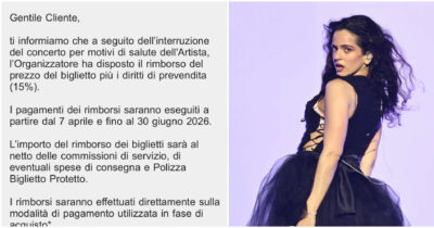 Copertina di Rosalia interrompe il concerto perché sta male: scattano i rimborsi per i fan. Ecco la comunicazione, le modalità e i tempi