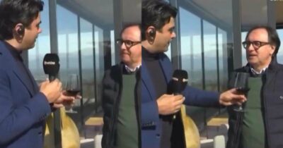 Copertina di L’inviato di Uno Mattina scambia il bicchiere pieno di vino con il microfono: l’incredibile gaffe in diretta